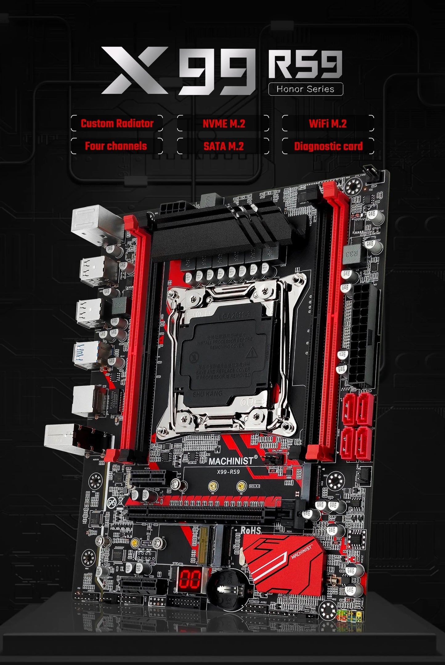 MACHINIST RS9 X99 motherboard LGA 2011-3 supports Intel Xeon CPU processor DDR4 RAM quad channel memory USB3.0