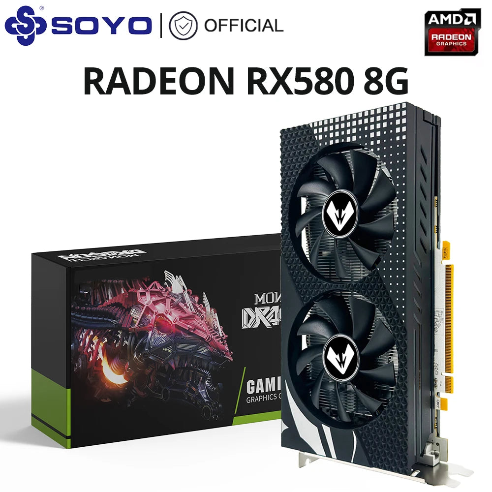 SOYO Radeon RX580 2048SP 8G Graphics Card GDDR5 Memory 256Bit AMD Gaming Video Card DP DVI Interface for Desktop Computers
