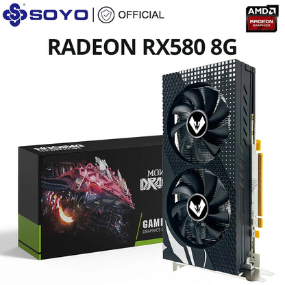 SOYO Radeon RX580 2048SP 8G Graphics Card GDDR5 Memory 256Bit AMD Gaming Video Card DP DVI Interface for Desktop Computers