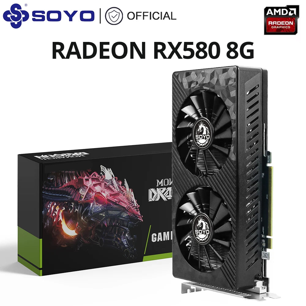 SOYO Radeon RX580 2048SP 8G Graphics Card GDDR5 Memory 256Bit AMD Gaming Video Card DP DVI Interface for Desktop Computers