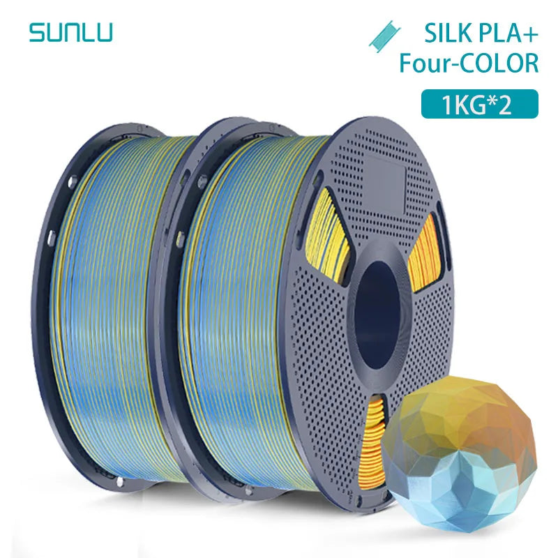 SUNLU 2KG Silk PLA Plus Four Colors Filament 1KG 1.75mm Pla+ Rabinbow Four Colors Neatly Wound 3D Filament for 3D Printer