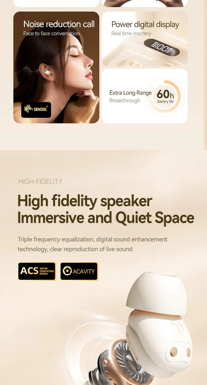 sem fio sono invisível fones de ouvido bluetooth5.4 jogos esporte alta fidelidade som estéreo música fones tws
