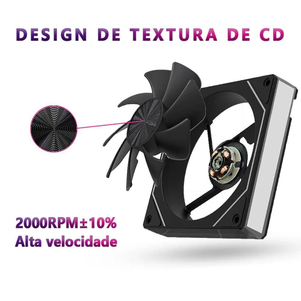 Wovibo PC Ventilador de Refrigeração para Computador 120mm ARGB Infinity Mirror PWM 4Pin 5V 3Pin Branco Preto 12cm Ventiladores