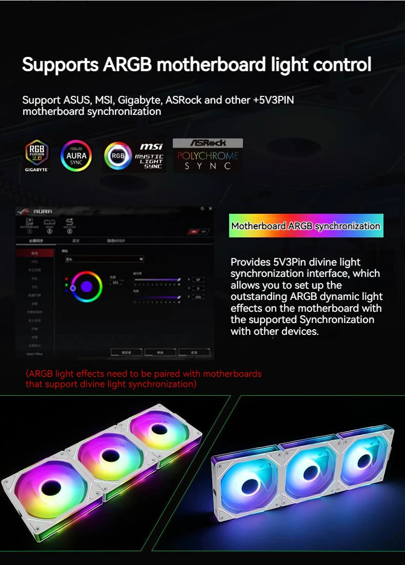 TEUCER JM-1 Fan Kit 3 in 1 ARGB Mirror Cycle Light Effect 4Pin PWM 800-2000RPM Water Cooling 360mm Wireless PC Cooler Fan