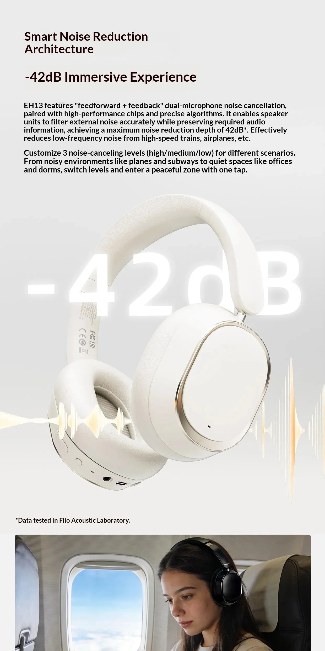 Fiio Eh13 Headphones Over Ear Gaming Bluetooth Dynamic Anc Noise Reduction Ldac Hifi Audio Long Battery Life Wireless Headset