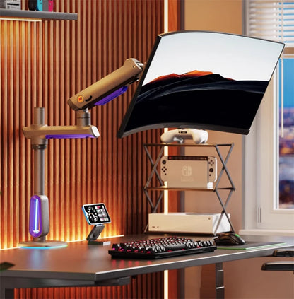 NB F7 E7 Gaming Monitor Arm 32-60 Inch Curved Arc Screen Desktop 2-20kgs Ultra Wide Monitor Holder Mount with RGB Light
