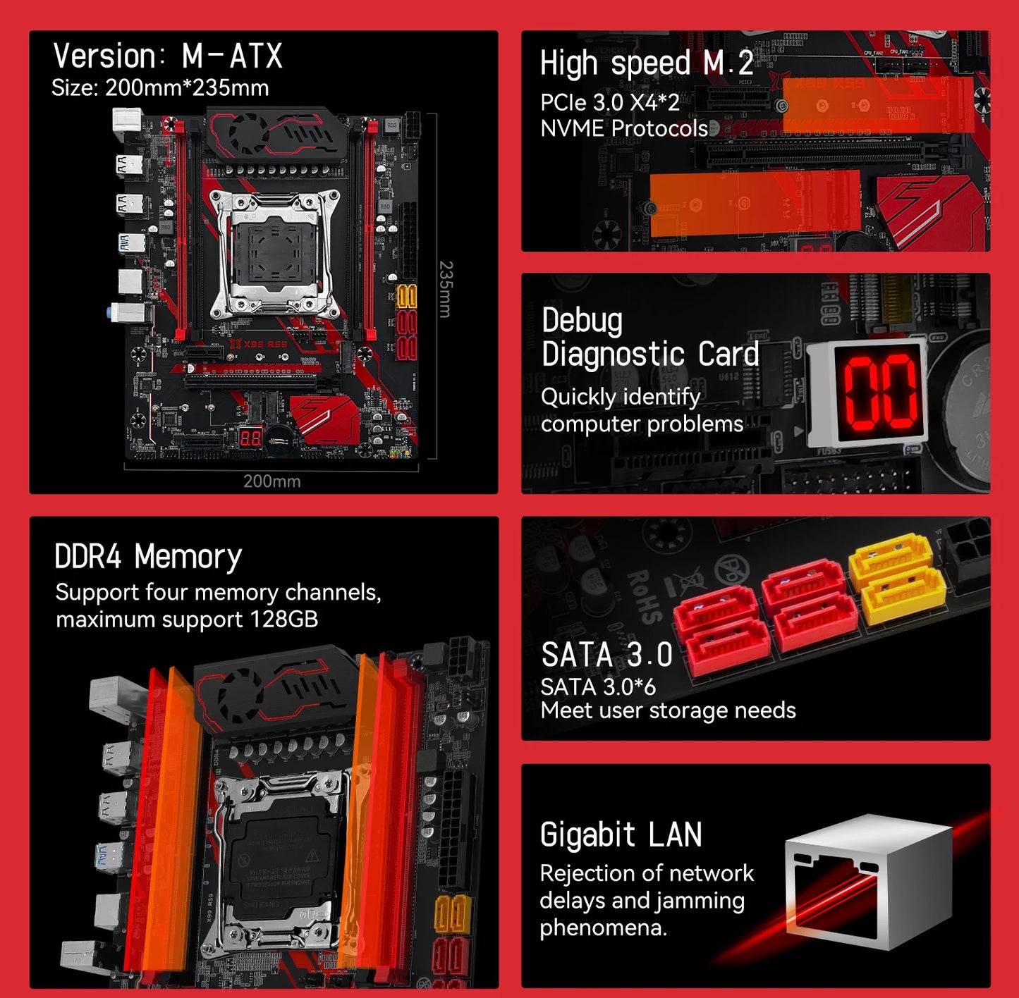 MACHINIST X99 RS9 Motherboard Support Xeon E5 V3/V4 LGA 2011-3 CPU And DDR4 RAM Four channel and NVME M.2 Slot USB3.0