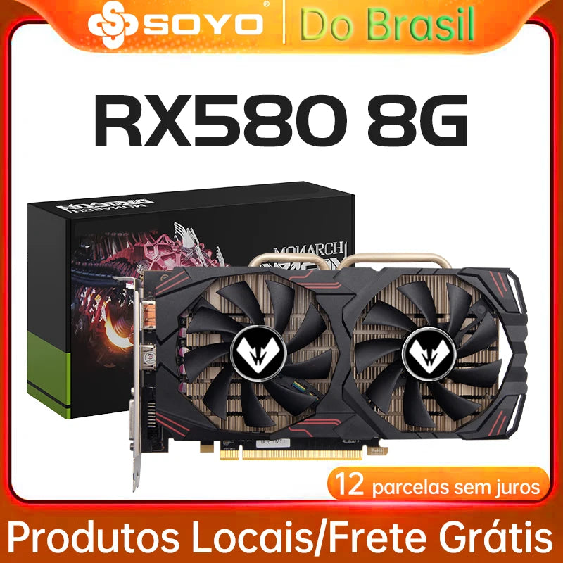 SOYO Radeon RX580 8G Graphics Cards GDDR5 Video Card DP DVI PCIE3.0x16 for Gaming Computer GPU Card RX 580 Full New SOYO AMD