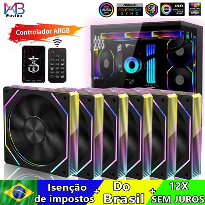 Wovibo PC Computer Cooling Fan 120mm ARGB Infinity Mirror PWM 4Pin 5V 3Pin RGB Branco Preto 12cm Fans Sync