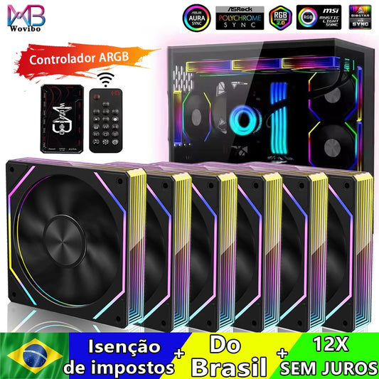 Wovibo PC Computer Cooling Fan 120mm ARGB Infinity Mirror PWM 4Pin 5V 3Pin RGB Branco Preto 12cm Fans Sync