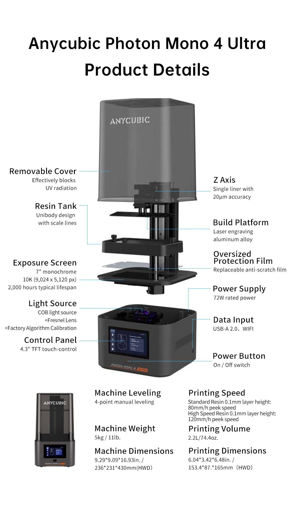 PRESALE ANYCUBIC Photon Mono 4  Ultra AE Version LCD 3D Printer with 7" 10K high-definition screen UV Resin 3D Printing