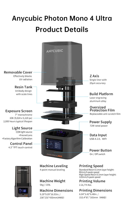 PRESALE ANYCUBIC Photon Mono 4  Ultra AE Version LCD 3D Printer with 7" 10K high-definition screen UV Resin 3D Printing