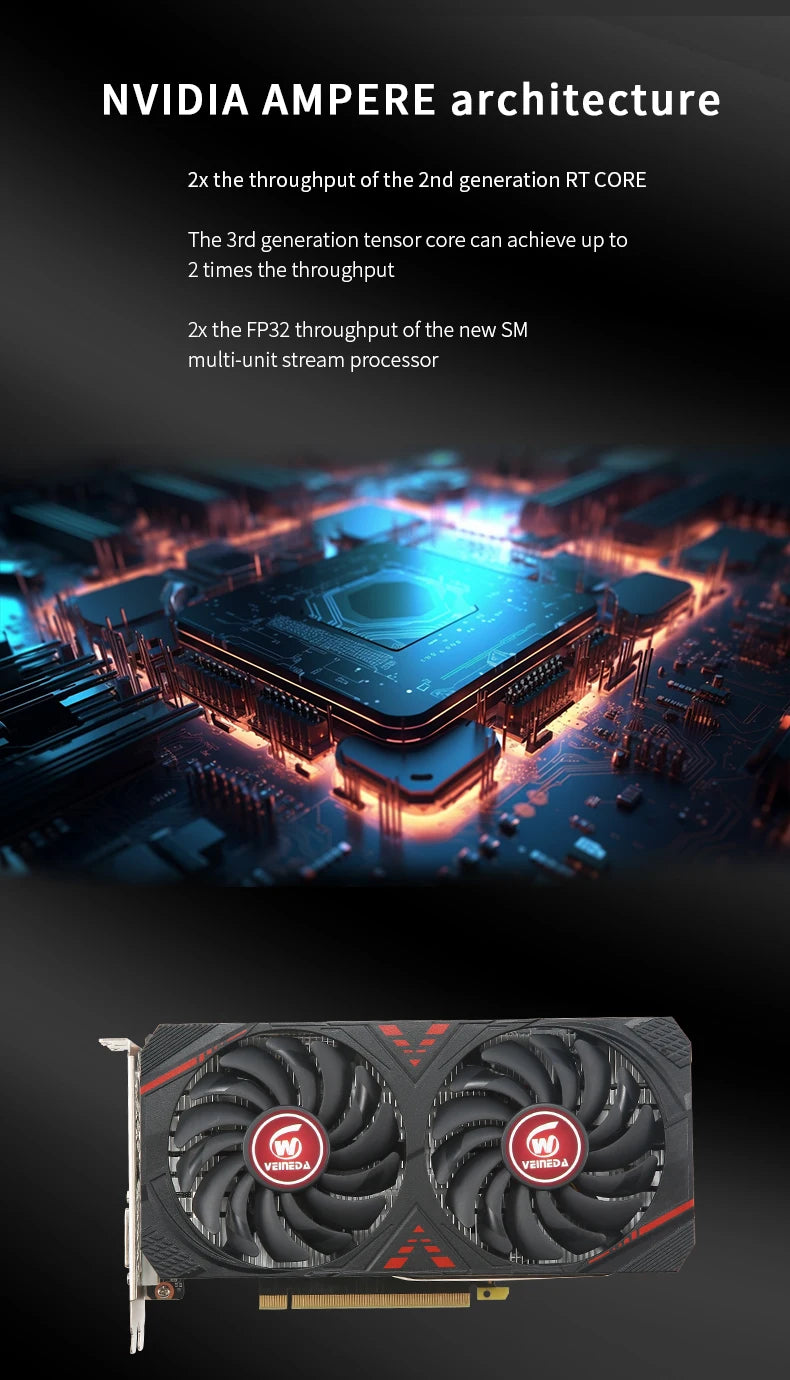 VEINEDA RTX3050 8GB GDDR6 128bit Computer Graphics Card  RTX 3050 8GB Gaming PC rtx 3070 DP*HDMI -compatible placa de video