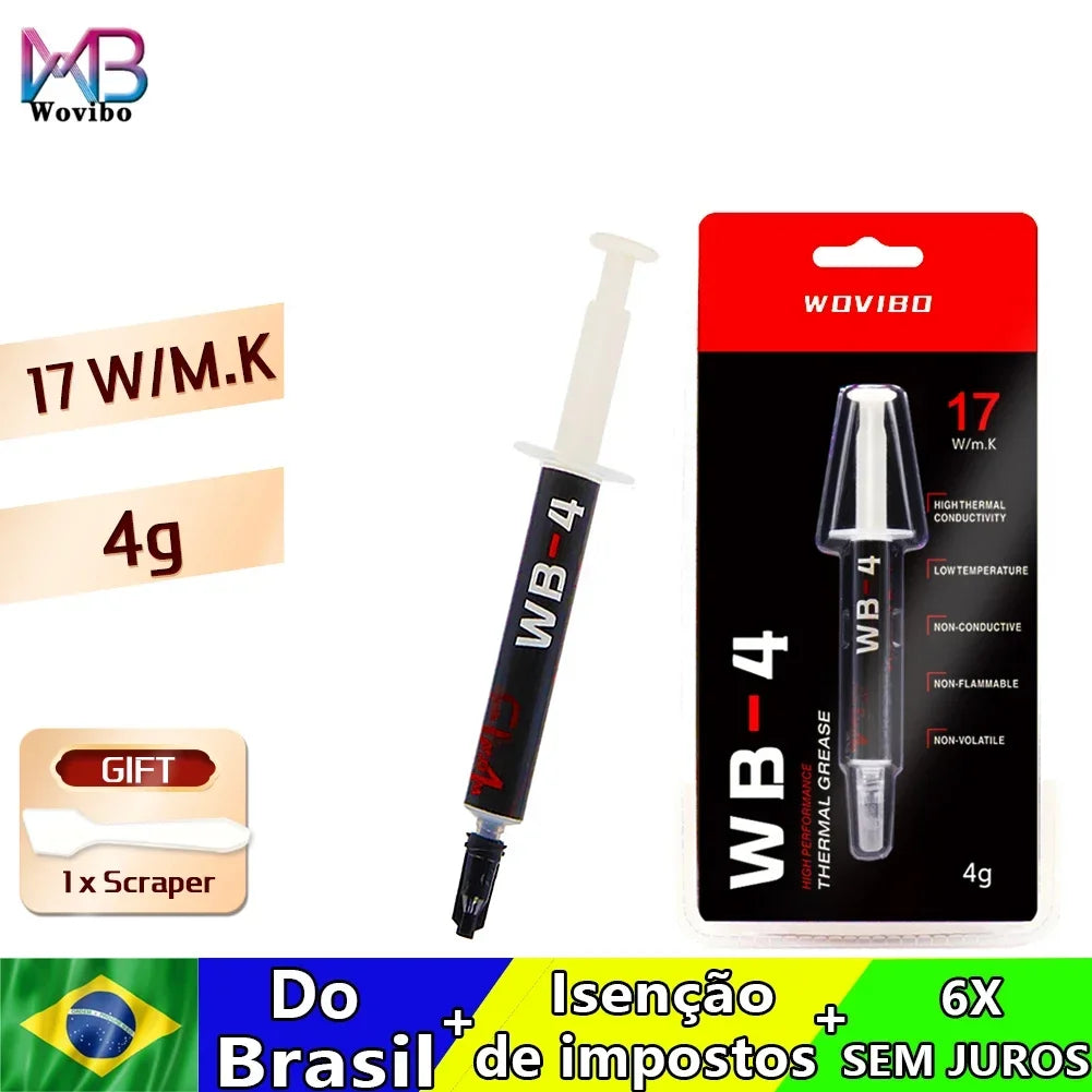 Wovibo pasta térmica WB-4 wb 4 5 4g 17 W /M-k para cpu gpu refrigerador de refrigeração térmica graxa pasta composto silicone