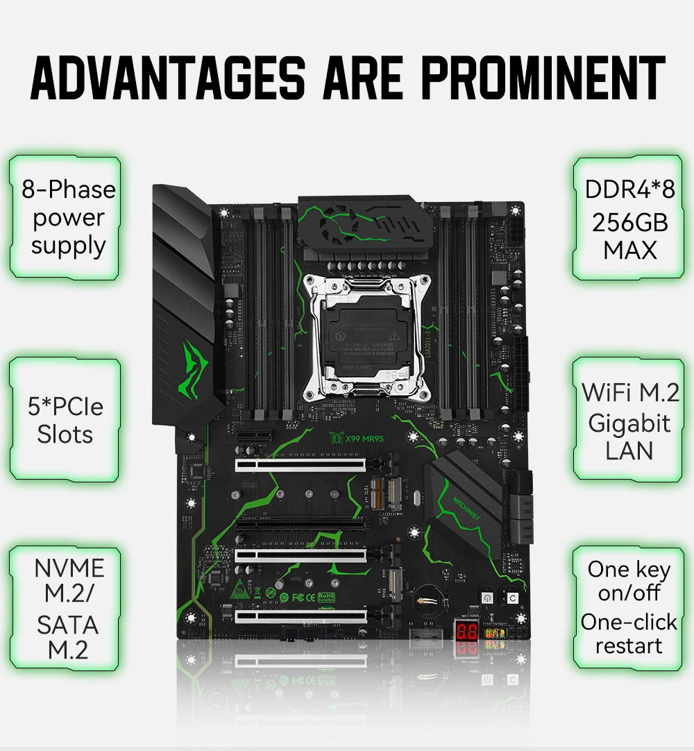 MACHINIST X99 Motherboard LGA 2011-3 Support Xeon E5 2667 V3 2697 V4 CPU Processor DDR4 ECC RAM NON-ECC Memory SSD M.2 ATX MR9S
