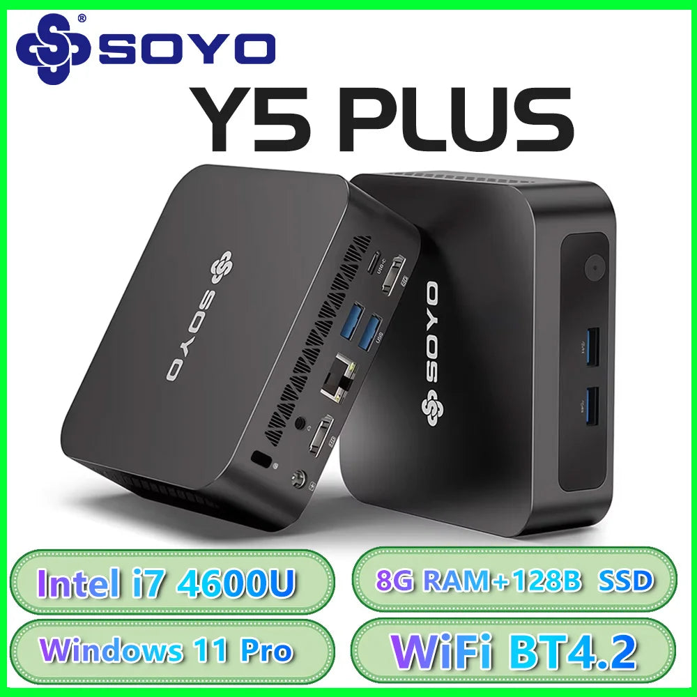 SOYO Mini PC Y5AIR Intel i5 4250U & Y5PLUS i7 4600U CPU 8G RAM 128G ROM VGA USB3.0 M.2 Win11Pro Desktop Computer WiFi BT4.2