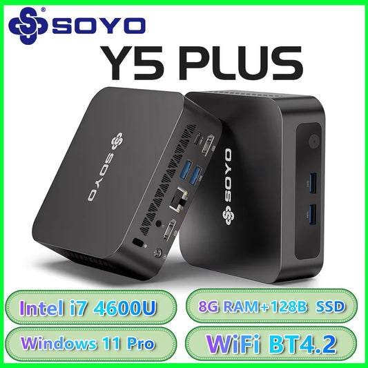 SOYO Mini PC Y5AIR Intel i5 4250U & Y5PLUS i7 4600U CPU 8G RAM 128G ROM VGA USB3.0 M.2 Win11Pro Desktop Computer WiFi BT4.2