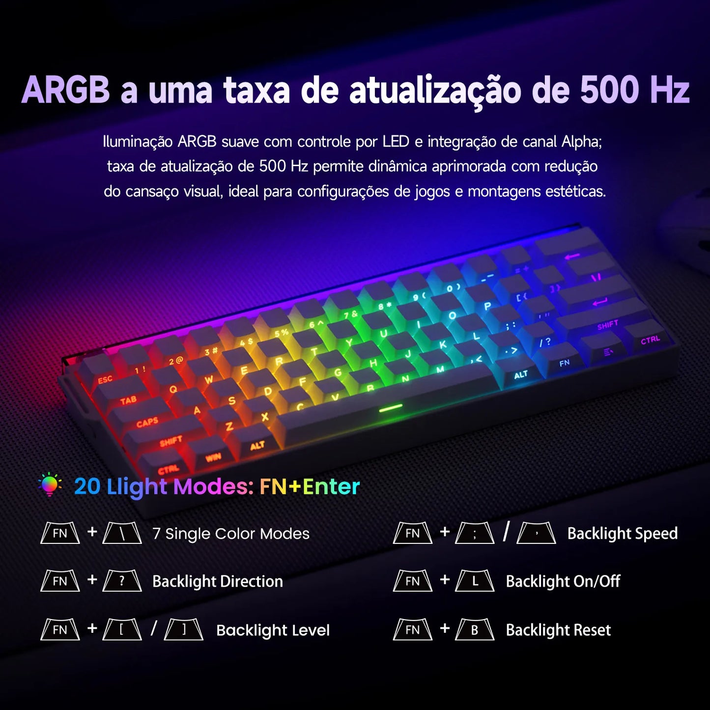 Veekos Shine60 HE Keyboard 60% AGRB with Lightbox RT0.01mm Magnetic Switch 8K Type-C Wired E-Sports Gaming Keyboard Do Brasil