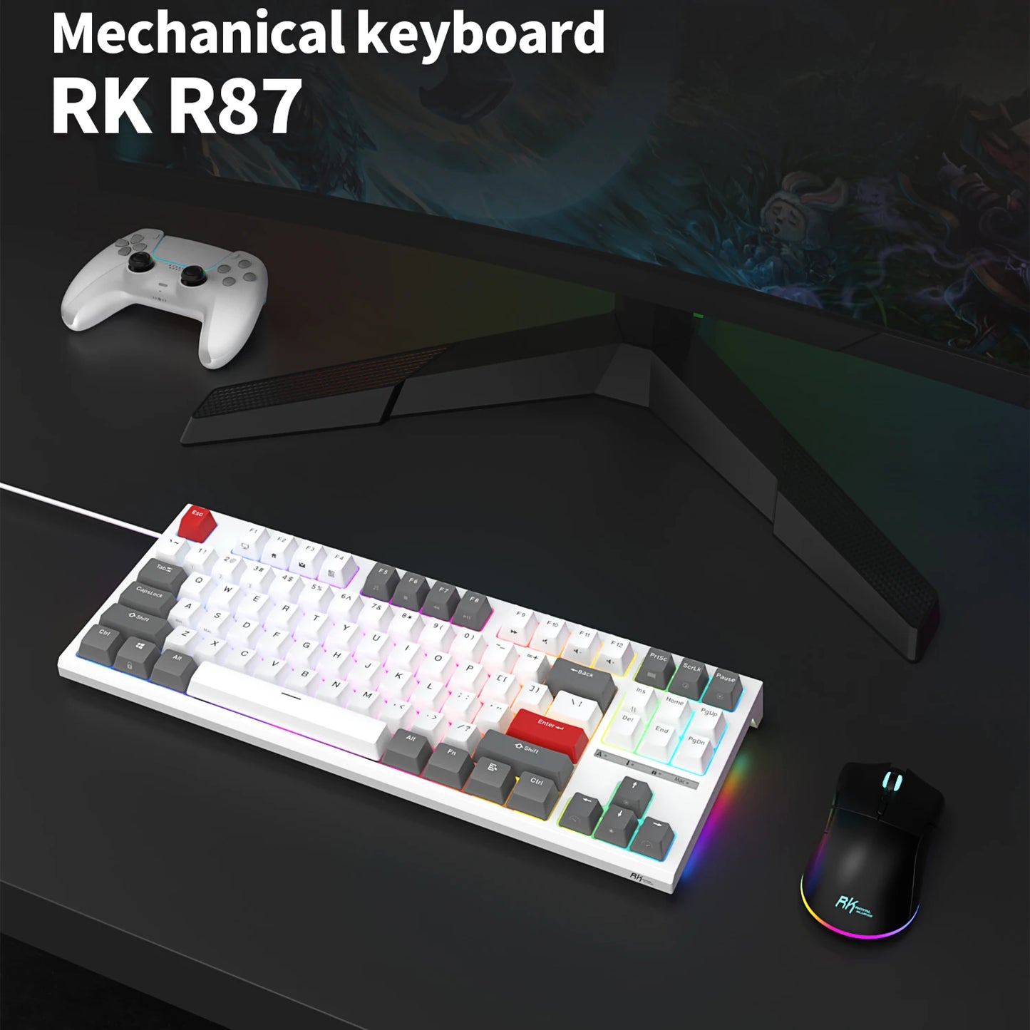 RK R87 Brazilian Portuguese Mechanical Keyboard 87 Keys RGB Backlit Hot-Swappable Gaming Keyboard PBT Keycaps RK ROYAL KLUDGE