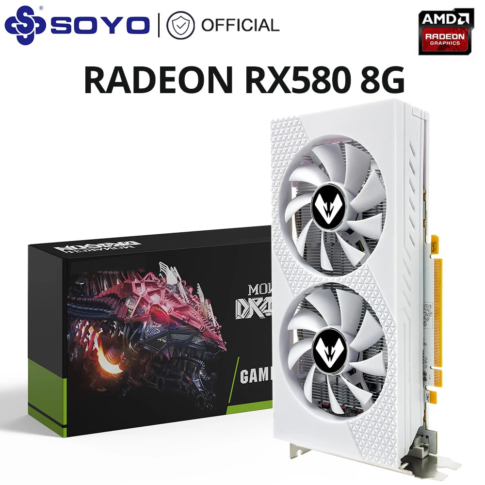 SOYO Radeon RX580 2048SP 8G Graphics Card GDDR5 Memory 256Bit AMD Gaming Video Card DP DVI Interface for Desktop Computers