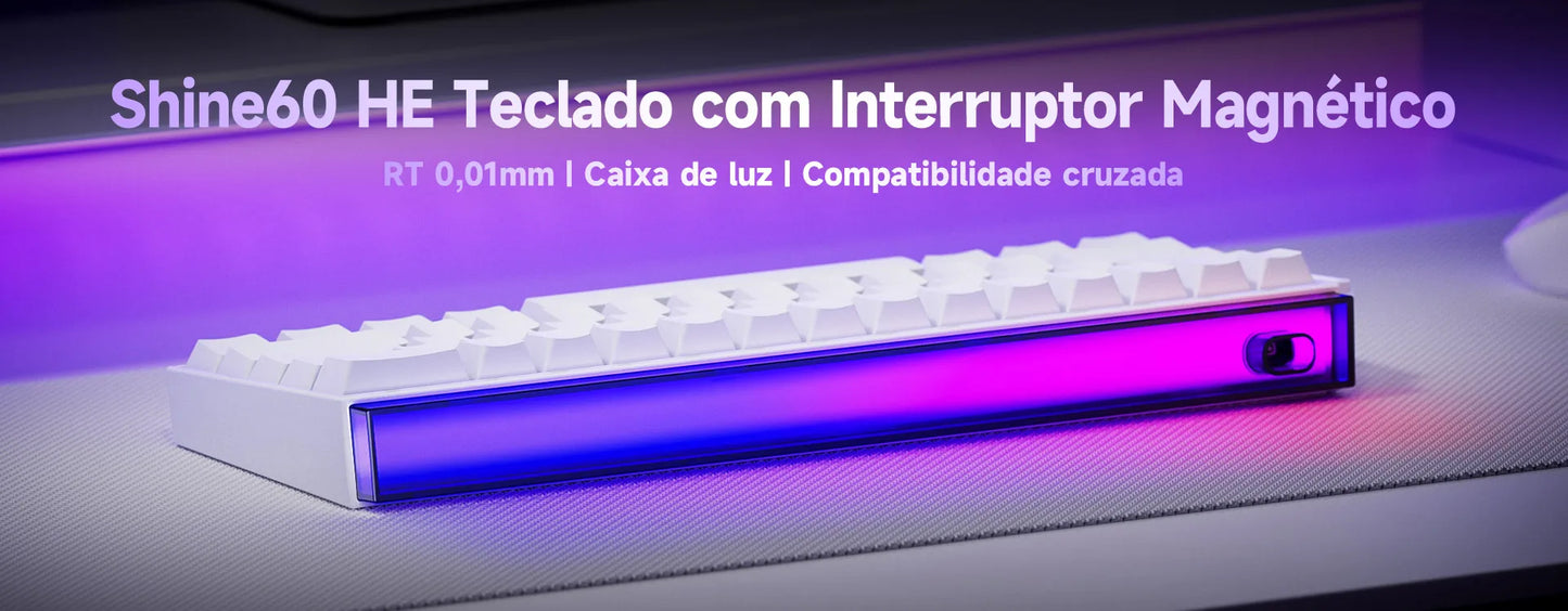 Veekos Shine60 HE Keyboard 60% AGRB with Lightbox RT0.01mm Magnetic Switch 8K Type-C Wired E-Sports Gaming Keyboard Do Brasil