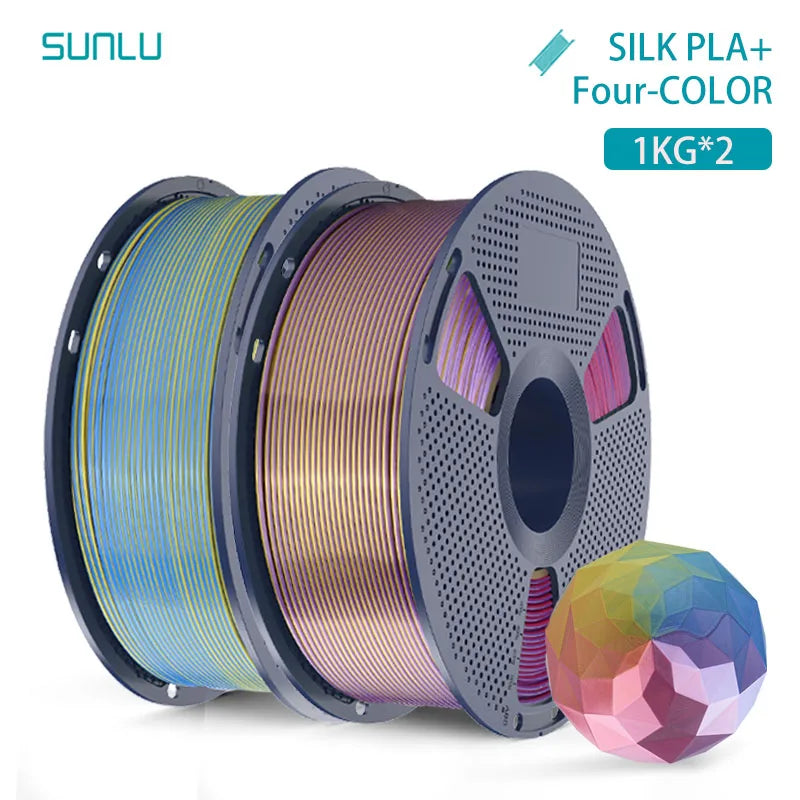 SUNLU 2KG Silk PLA Plus Four Colors Filament 1KG 1.75mm Pla+ Rabinbow Four Colors Neatly Wound 3D Filament for 3D Printer