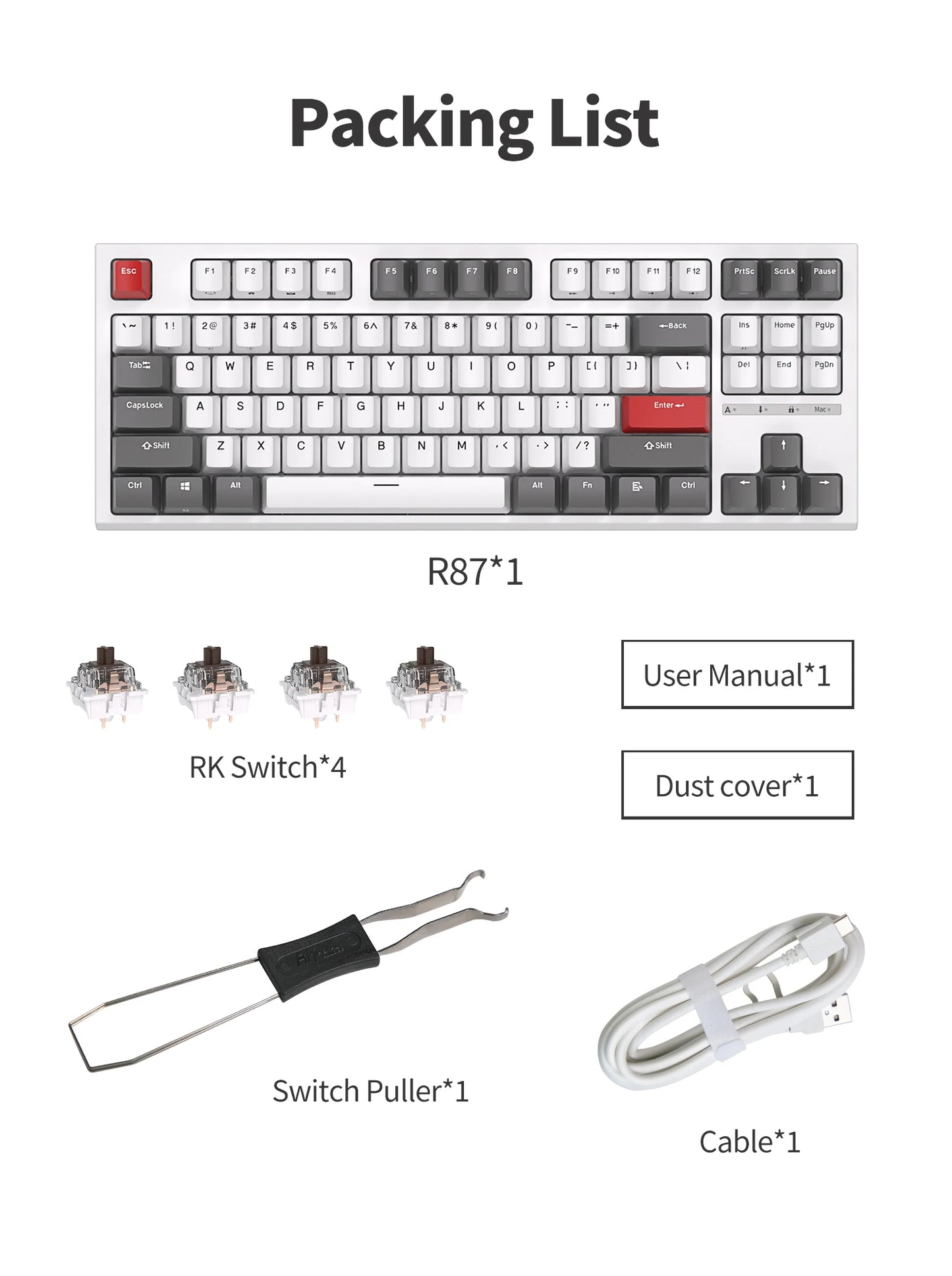 RK R87 Brazilian Portuguese Mechanical Keyboard 87 Keys RGB Backlit Hot-Swappable Gaming Keyboard PBT Keycaps RK ROYAL KLUDGE
