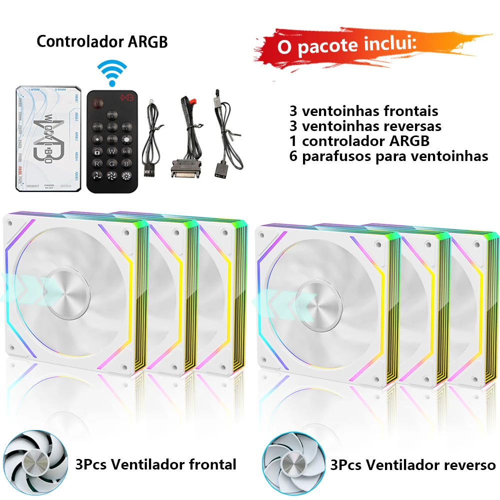 Wovibo PC Ventilador de Refrigeração para Computador 120mm ARGB Infinity Mirror PWM 4Pin 5V 3Pin Branco Preto 12cm Ventiladores