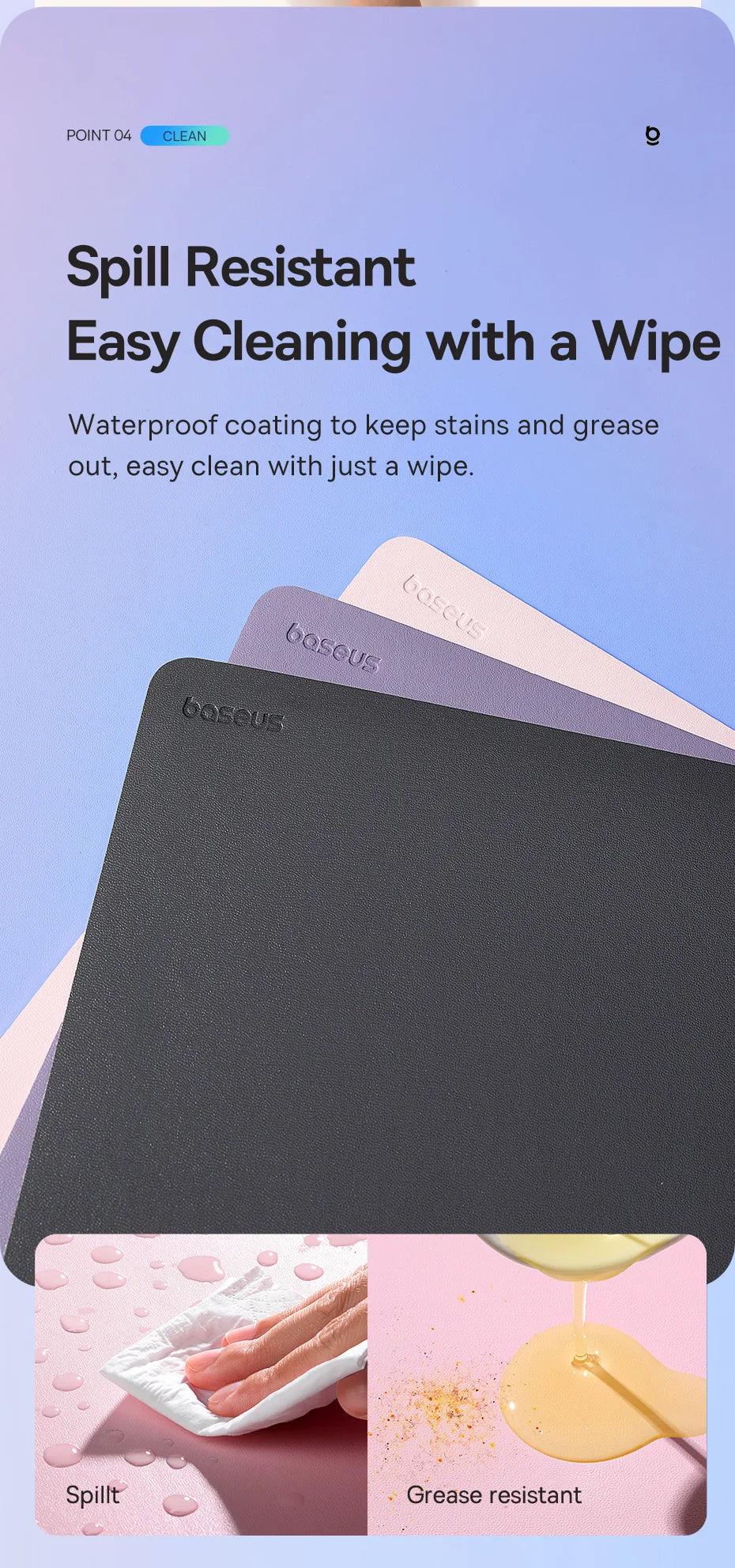 Baseus Mouse Pad PU Leather 26*21cm Waterproof Mousepad Non-Slip Desk Mat PC Gamer Desktop Computer Accessories Mice Mouse Pads