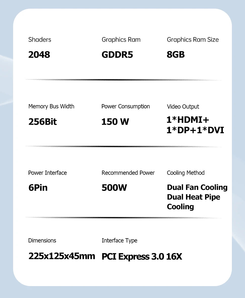 Radeon RX580 8G Graphics Cards GDDR5 Video Card DP DVI PCIE3.0x16 for Gaming Computer GPU Card RX 580 Full New MAXSUN AMD