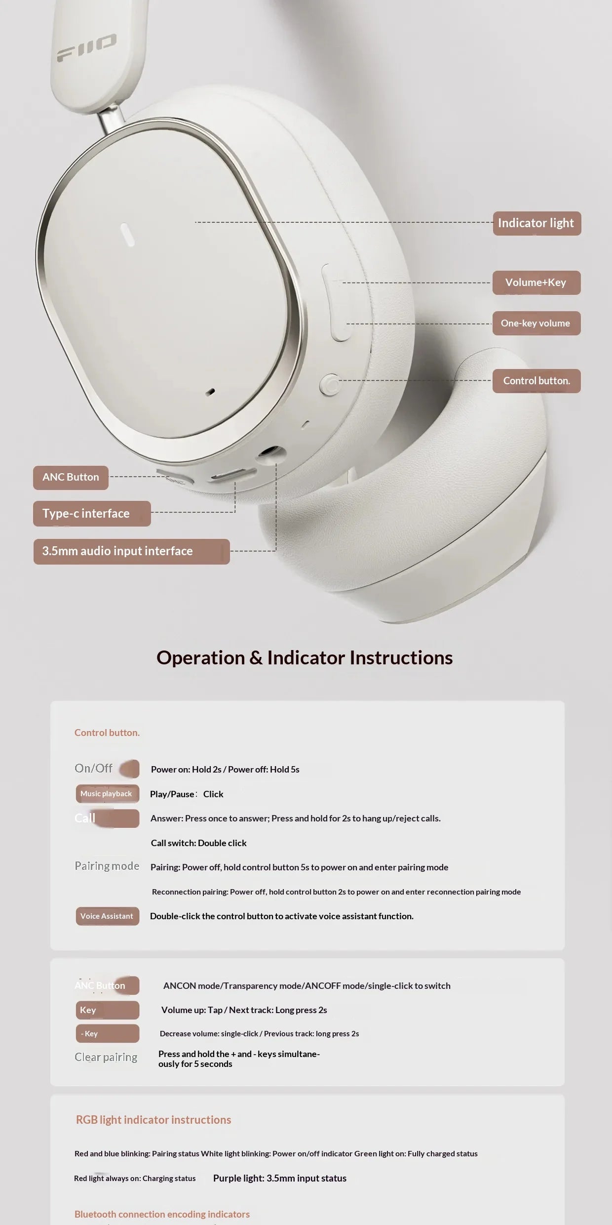 Fiio Eh13 Headphones Over Ear Gaming Bluetooth Dynamic Anc Noise Reduction Ldac Hifi Audio Long Battery Life Wireless Headset