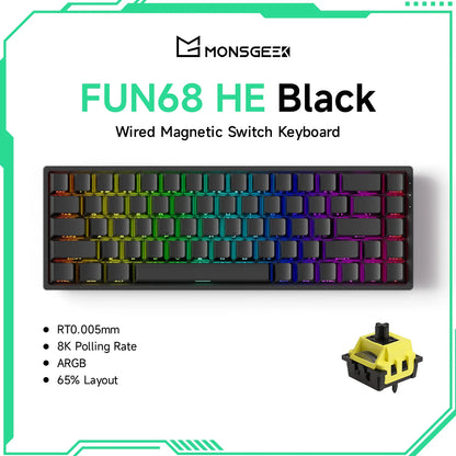 Akko MonsGeek FUN68 HE Magnetic Switch Keyboard 65% Rapid Trigger 0.005mm 8K ARGB Wired Esports Gaming Keyboard for Gamer
