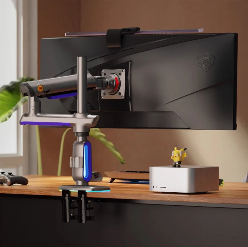 NB F7 E7 Gaming Monitor Arm 32-60 Inch Curved Arc Screen Desktop 2-20kgs Ultra Wide Monitor Holder Mount with RGB Light