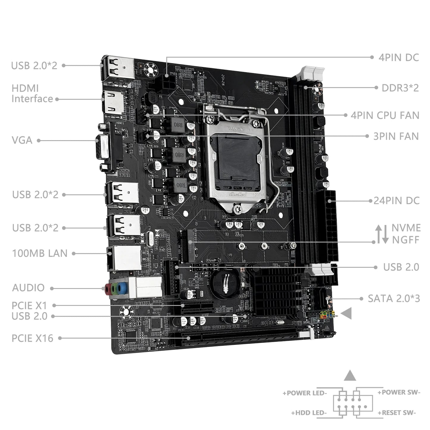 MACHINIST H61 Motherboard M.2 NVME PCIEx16 DVI Supports Dual-channel DDR3 RAM Intel Core 2/3 Gen CPU LGA1155 for Desktop PC