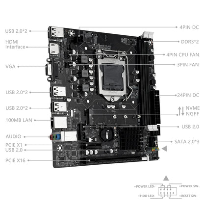 MACHINIST H61 Motherboard M.2 NVME PCIEx16 DVI Supports Dual-channel DDR3 RAM Intel Core 2/3 Gen CPU LGA1155 for Desktop PC