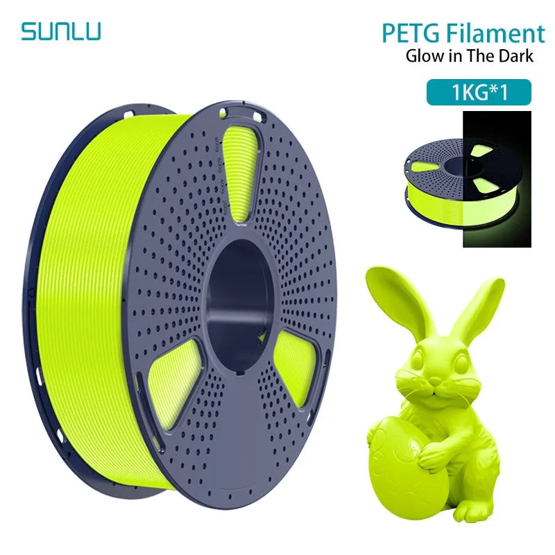 SUNLU 1KG Glow in The Dark PETG Filament Neatly Wound Luminous PETG Filament 1.75mm 1000g 3D Filament Fit Most FDM 3D Printers