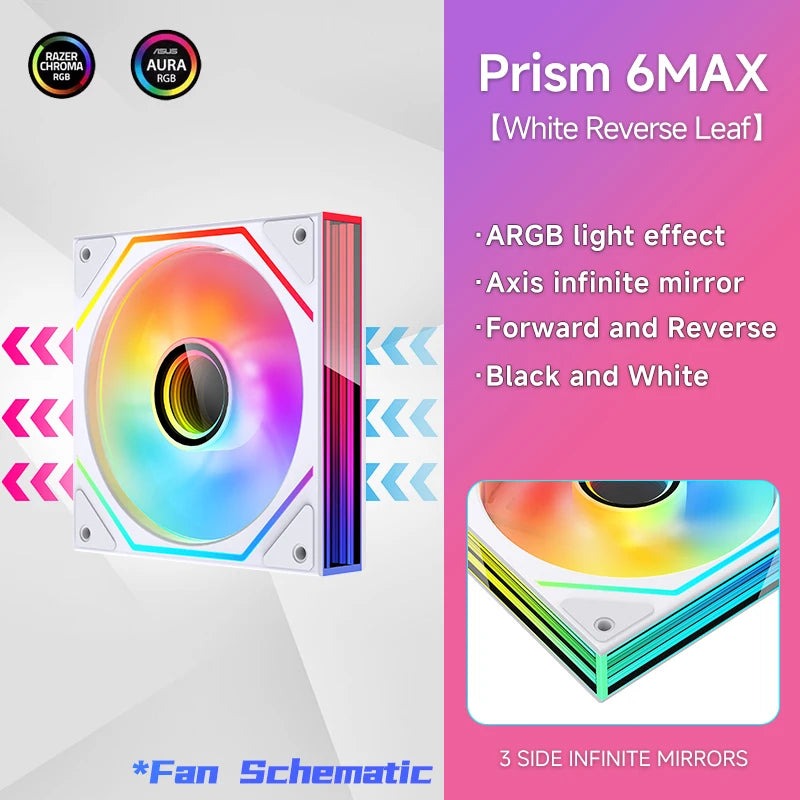 Jungle Leopard Prism 6MAX ARGB CPU Fan 120mm Black White 3 Side Infinity Mirrors PC Cooler Fan 5V 3PIN ARGB Mobo Sync 4PIN PWM