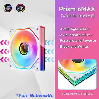 Jungle Leopard Prism 6MAX ARGB CPU Fan 120mm Black White 3 Side Infinity Mirrors PC Cooler Fan 5V 3PIN ARGB Mobo Sync 4PIN PWM
