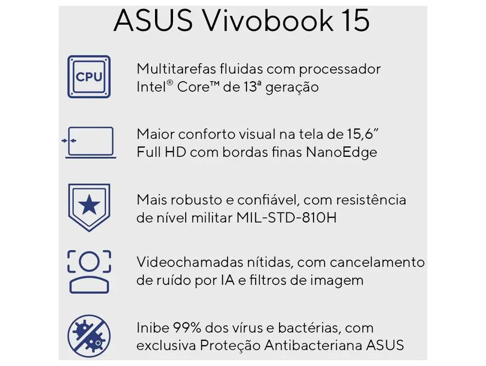 ASUS Vivobook 15 Notebook Intel Core i5-1334U 8GB RAM 512GB SSD 15.6" Full HD Windows 11 X1504VA-NJ3957W