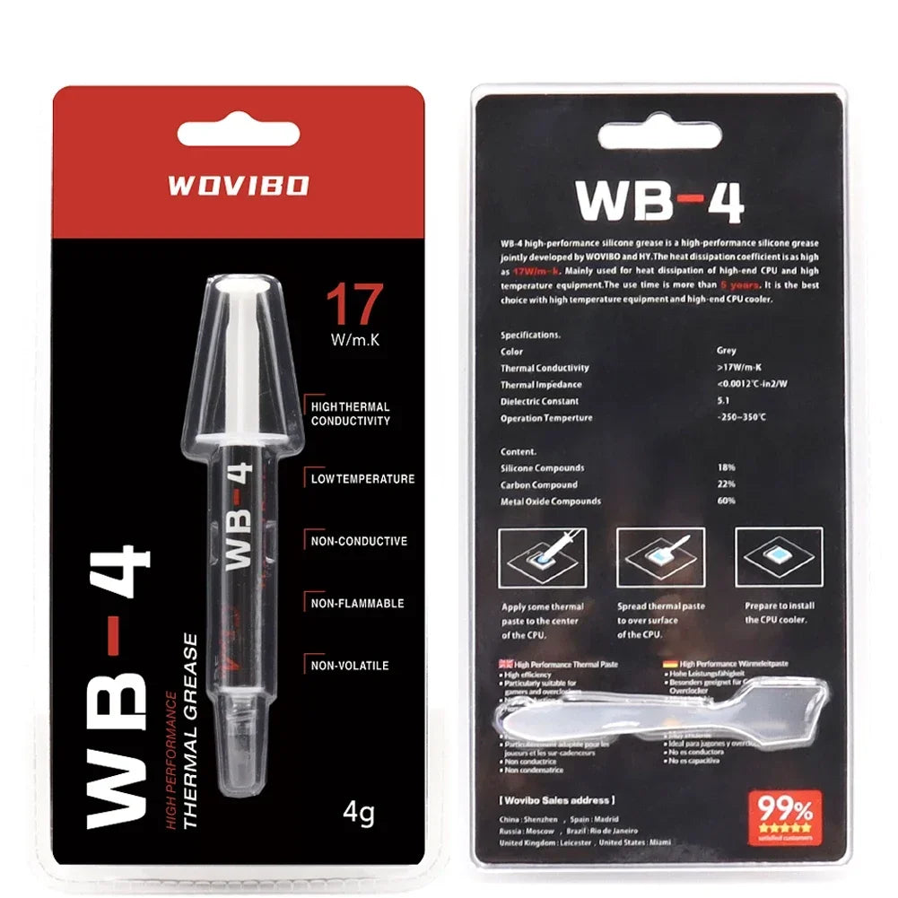 Wovibo pasta térmica WB-4 wb 4 5 4g 17 W /M-k para cpu gpu refrigerador de refrigeração térmica graxa pasta composto silicone