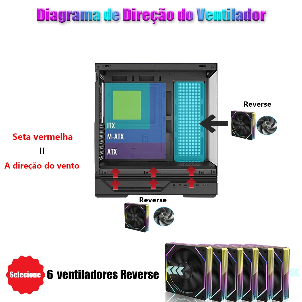 Wovibo PC Computer Cooling Fan 120mm ARGB Infinity Mirror PWM 4Pin 5V 3Pin RGB Branco Preto 12cm Fans Sync