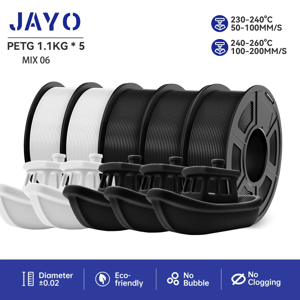 JAYO 5Rolls PLA/PLA Plus/petg/ABS/TPU/PLA meta/PLAYG/HS-PLA 3D Printer Filament 1.75mm FDM 3D Printer Materials for 3D Printer