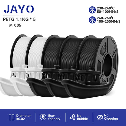 JAYO 5Rolls PLA/PLA Plus/petg/ABS/TPU/PLA meta/PLAYG/HS-PLA 3D Printer Filament 1.75mm FDM 3D Printer Materials for 3D Printer