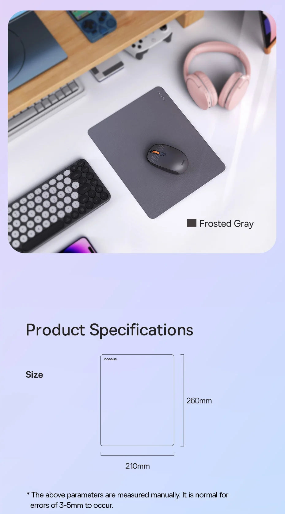 Baseus Mouse Pad PU Leather 26*21cm Waterproof Mousepad Non-Slip Desk Mat PC Gamer Desktop Computer Accessories Mice Mouse Pads
