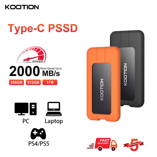 Kootion X1Max Portable SSD 2000MB/s 2TB 1TB 512GB USB3.2 Gen 2x2 External Solid State Drive PSSD for PC PS5 PS4 Laptop Desktop
