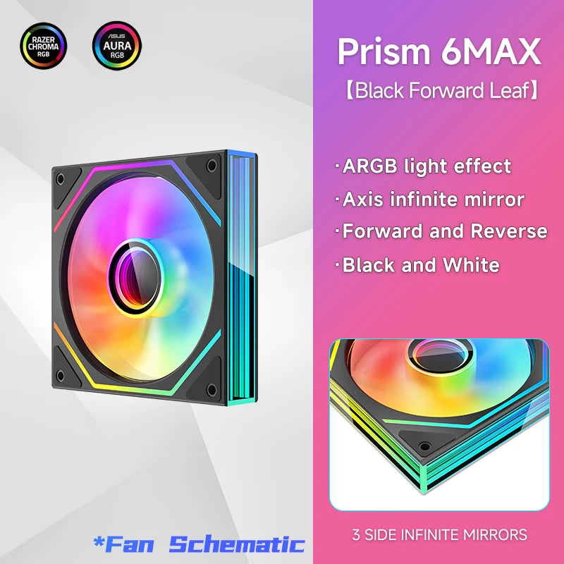 Jungle Leopard Prism 6MAX ARGB CPU Fan 120mm Black White 3 Side Infinity Mirrors PC Cooler Fan 5V 3PIN ARGB Mobo Sync 4PIN PWM