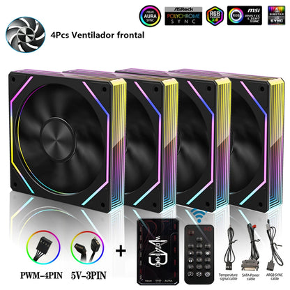Wovibo PC Computer Cooling Fan 120mm ARGB Infinity Mirror PWM 4Pin 5V 3Pin RGB Branco Preto 12cm Fans Sync