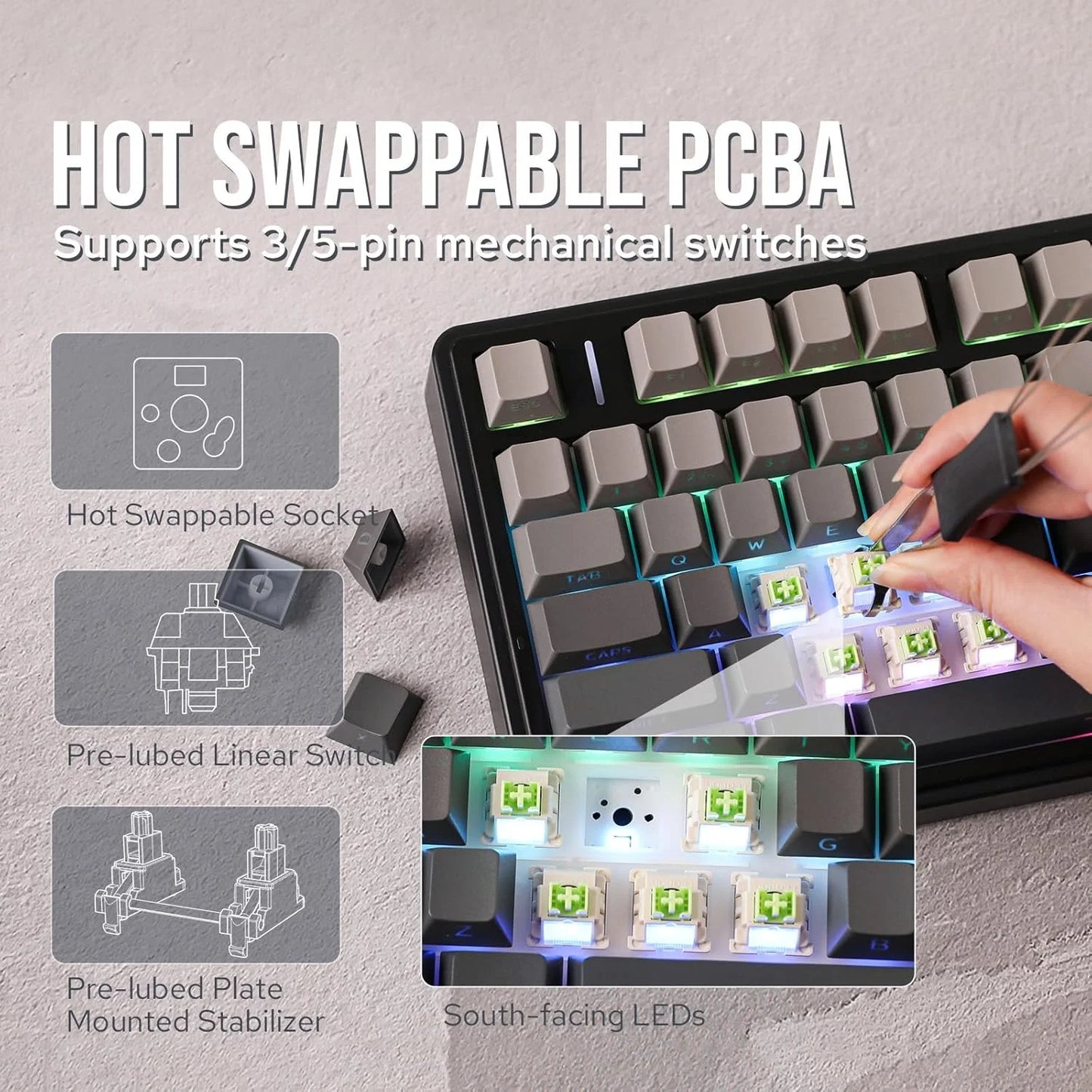 AULA F75 Wireless Mechanical Keyboard Hotswap Gasket Gaming Keyboard 75% Layout for PC for Laptop