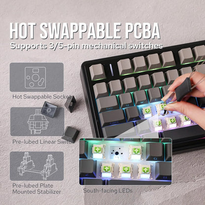 AULA F75 Wireless Mechanical Keyboard Hotswap Gasket Gaming Keyboard 75% Layout for PC for Laptop