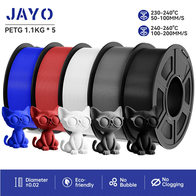 JAYO 5Rolls PLA/PLA Plus/petg/ABS/TPU/PLA meta/PLAYG/HS-PLA 3D Printer Filament 1.75mm FDM 3D Printer Materials for 3D Printer